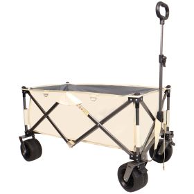 Folding Wagon, Heavy Duty Utility Beach Wagon Cart for Sand with Big Wheels, Adjustable Handle&Drink Holders for Shopping, Camping,Garden and Outdoor