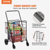 VEVOR Folding Shopping Cart, Jumbo Grocery Cart with Double Baskets, 360° Swivel Wheels, Heavy Duty Utility Cart