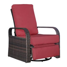 Outdoor Patio Rattan Wicker Swivel Recliner Chair;  Adjustable Reclining Chair 360° Rotating with Water Resistant Cushions (Color: Red)